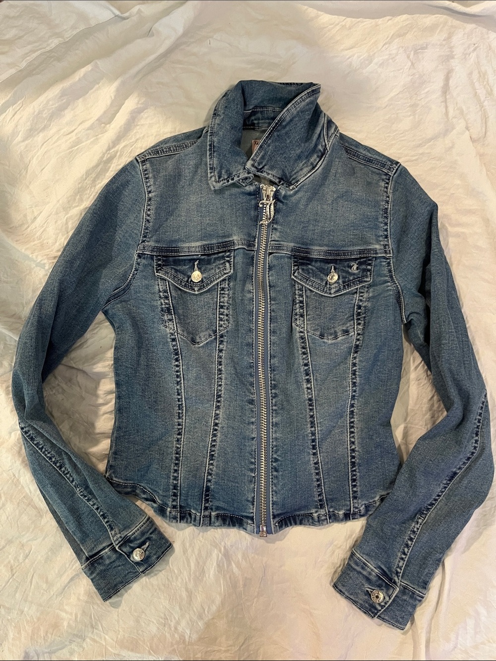 Juicy Couture Fitted Blue Denim Zip Jacket